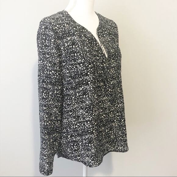 Rebecca Taylor black silk geometric blouse size 6 flowy long sleeve designer - Picture 4 of 9